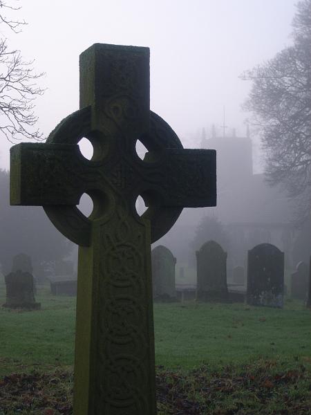 0712lv 087.jpg - "Celtic Cross" - by Louise Vardey St Marys graveyard in fog.